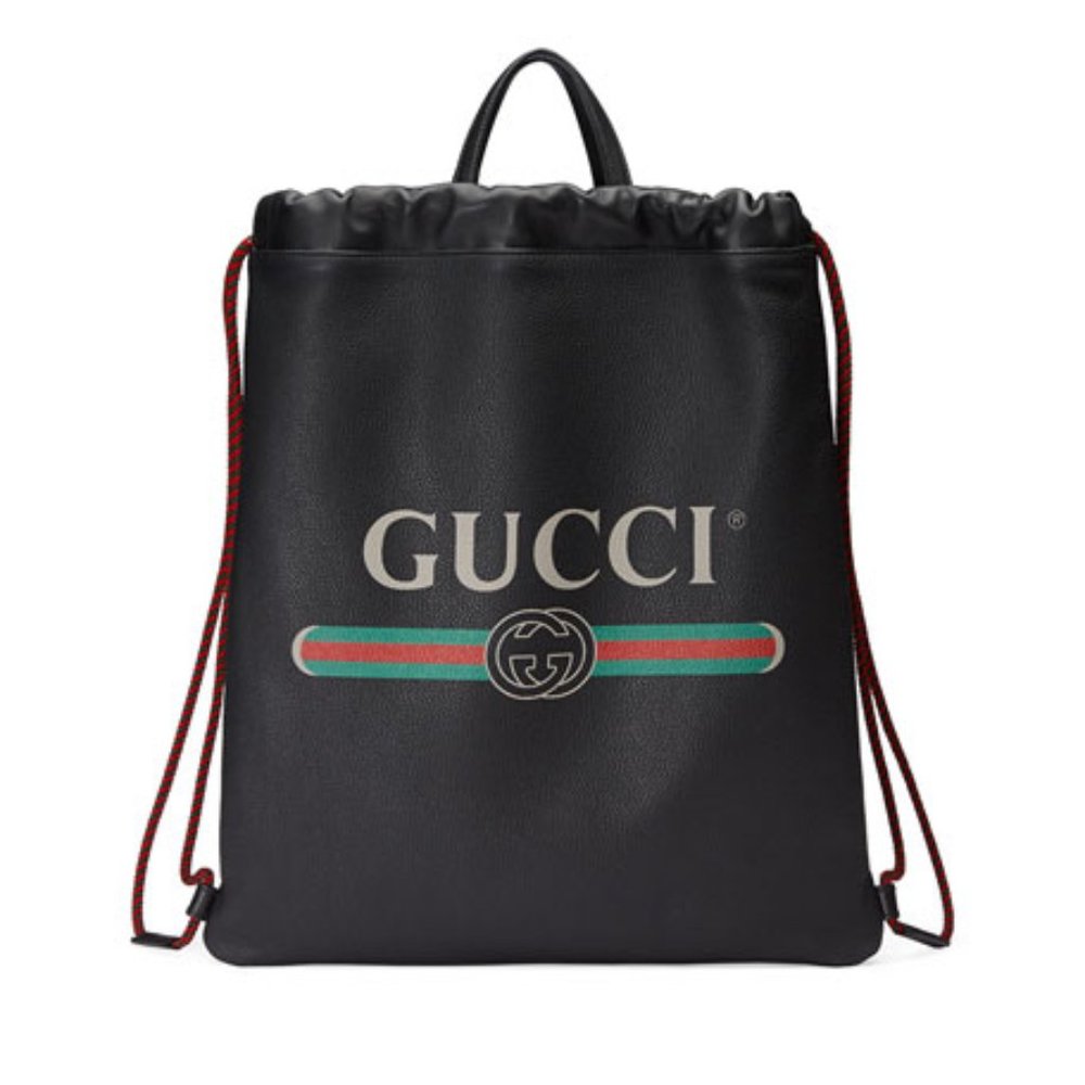 Gucci Logo-Print Drawstring Backpack in Black - Picture 2 of 10